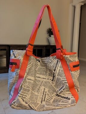 Maurizio Taiuti Pink & Newspaper Leather Tote Bag